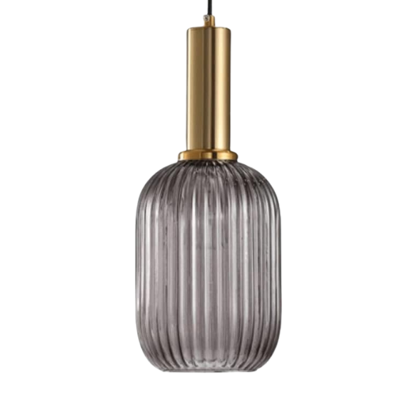 Modern grey glass pendant light with gold finish, ideal for contemporary and industrial interiors.