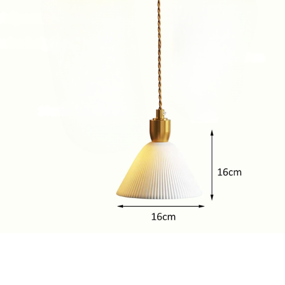 Modern pleated ceramic chandelier with brass accents, adjustable pendant light for home and restaurant decor