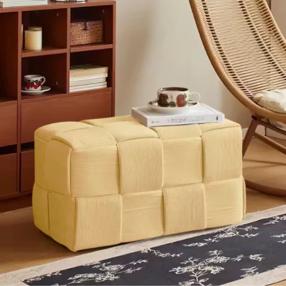 Mustard yellow velvet ottoman modern design cube footrest with wood frame