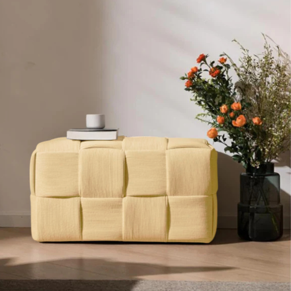 Mustard yellow velvet ottoman modern design cube footrest with wood frame