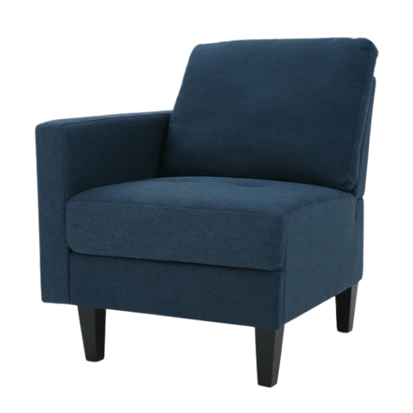 Modern navy blue 5-piece modular sectional sofa set with ottoman and birch wood legs