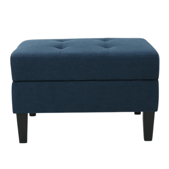 Modern navy blue 5-piece modular sectional sofa set with ottoman and birch wood legs