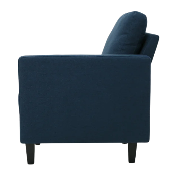Modern navy blue 5-piece modular sectional sofa set with ottoman and birch wood legs