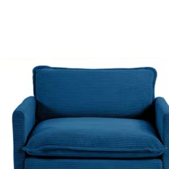 Navy blue corduroy accent chair with matching ottoman, featuring plush upholstery, modern design, and high-resilience foam for comfort and support.