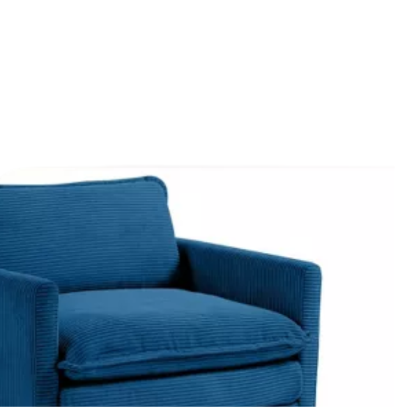 Navy blue corduroy accent chair with matching ottoman, featuring plush upholstery, modern design, and high-resilience foam for comfort and support.