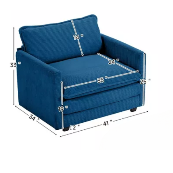 Navy blue corduroy accent chair with matching ottoman, featuring plush upholstery, modern design, and high-resilience foam for comfort and support.