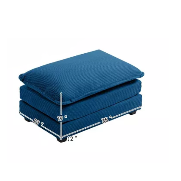Navy blue corduroy accent chair with matching ottoman, featuring plush upholstery, modern design, and high-resilience foam for comfort and support.