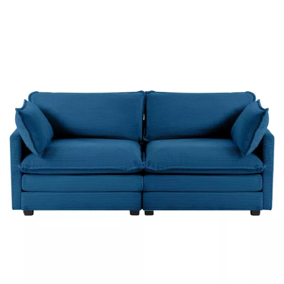Navy Blue Corduroy Loveseat Sofa – Modern 2-Seater Upholstered Couch with Soft Foam Cushions, Removable Covers, and Sturdy Wood-Metal Frame for Living Room or Small Spaces