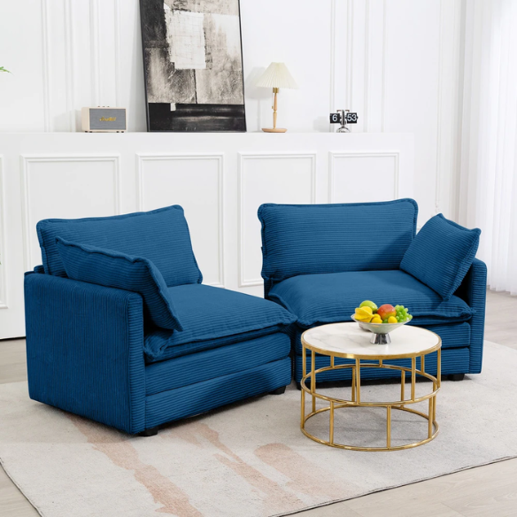 Navy Blue Corduroy Loveseat Sofa – Modern 2-Seater Upholstered Couch with Soft Foam Cushions, Removable Covers, and Sturdy Wood-Metal Frame for Living Room or Small Spaces