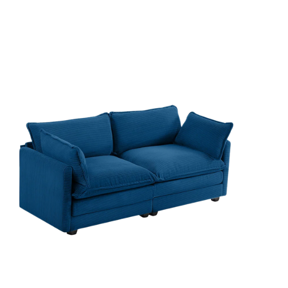 Navy Blue Corduroy Loveseat Sofa – Modern 2-Seater Upholstered Couch with Soft Foam Cushions, Removable Covers, and Sturdy Wood-Metal Frame for Living Room or Small Spaces