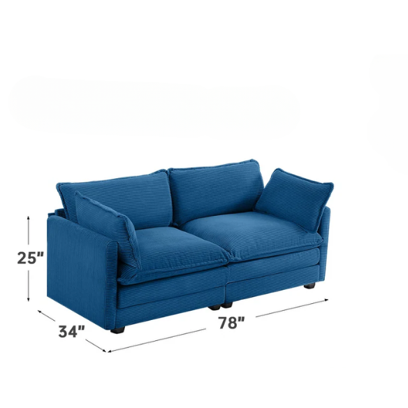 Navy Blue Corduroy Loveseat Sofa – Modern 2-Seater Upholstered Couch with Soft Foam Cushions, Removable Covers, and Sturdy Wood-Metal Frame for Living Room or Small Spaces