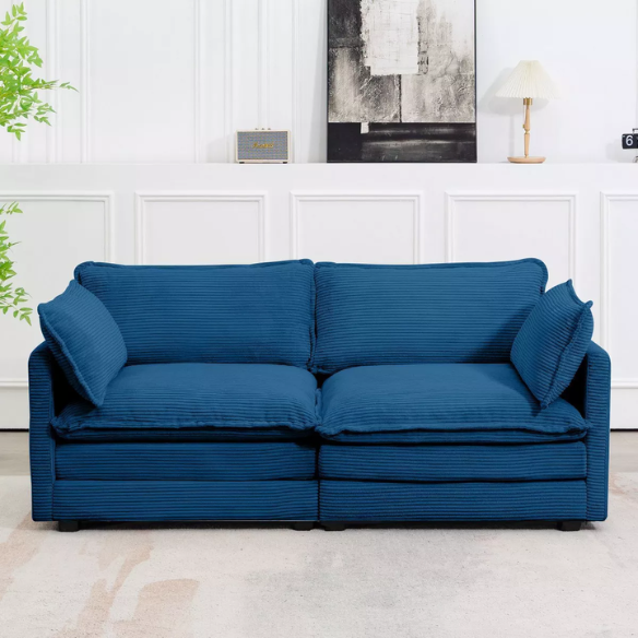 Navy Blue Corduroy Loveseat Sofa – Modern 2-Seater Upholstered Couch with Soft Foam Cushions, Removable Covers, and Sturdy Wood-Metal Frame for Living Room or Small Spaces