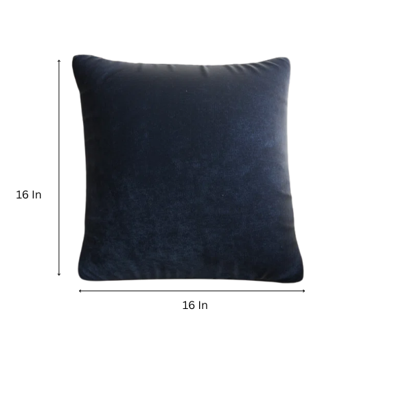 Navy blue crushed velvet throw pillow, square 16x16 design with soft texture and reversible cover, styled on a modern sofa for cozy, elegant home decor.
