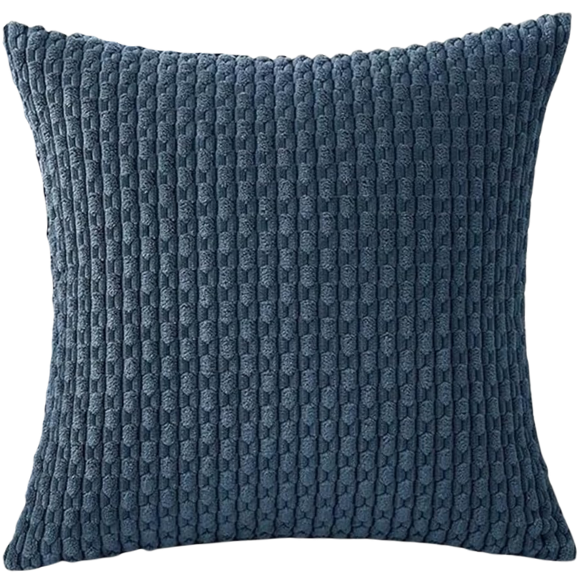 Stylish navy blue striped corduroy throw pillow cover with zipper closure, perfect for modern and boho home décor.