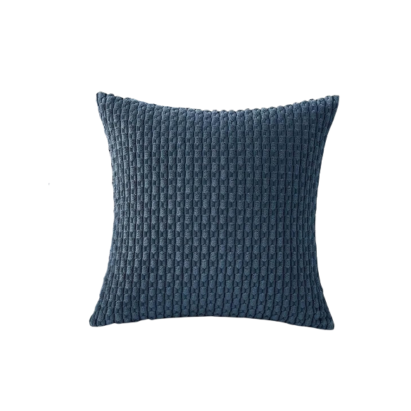 Stylish navy blue striped corduroy throw pillow cover with zipper closure, perfect for modern and boho home décor.
