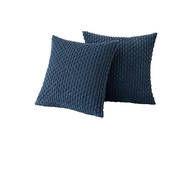 Stylish navy blue striped corduroy throw pillow cover with zipper closure, perfect for modern and boho home décor.