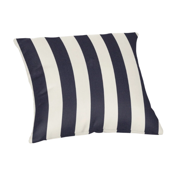 Navy blue and white striped accent pillow – reversible, weather-resistant, and overstuffed with polyester fill; perfect for indoor and outdoor use on patios, porches, or sofas.