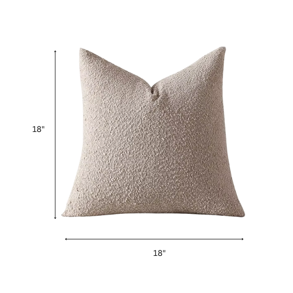 Oatmeal beige boucle throw pillow cover with soft loop texture, 18x18 inches – modern cozy accent for sofa, bed, or armchair