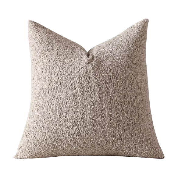 Oatmeal beige boucle throw pillow cover with soft loop texture, 18x18 inches – modern cozy accent for sofa, bed, or armchair