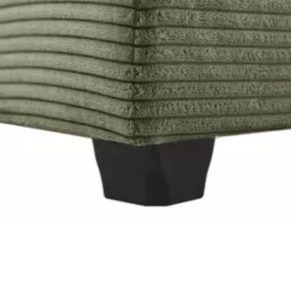 Olive green corduroy accent chair with matching ottoman, featuring plush high-pile fabric, supportive foam cushions, and a durable wood and metal frame.