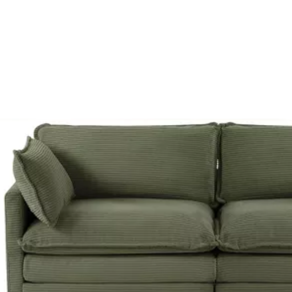 Olive green corduroy loveseat sofa with plush upholstery and modern design, comfortably seating two—perfect for small living spaces, bedrooms, or home offices.