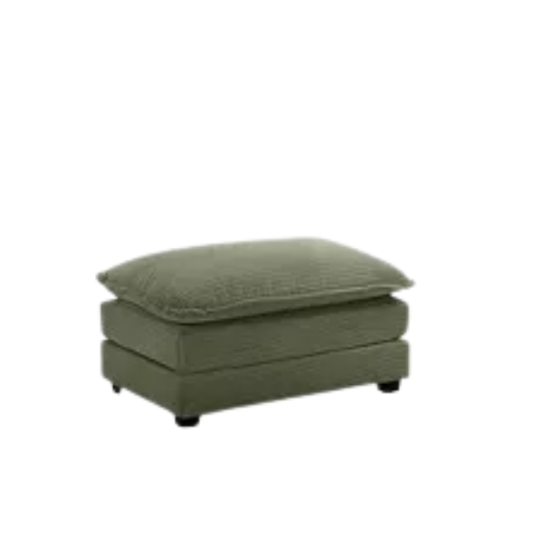 Three-Seater Olive Green Corduroy Modular Sectional Sofa with Ottoman – Plush high-pile fleece upholstery, pet-friendly design, movable ottoman, and customizable layout for modern living spaces.