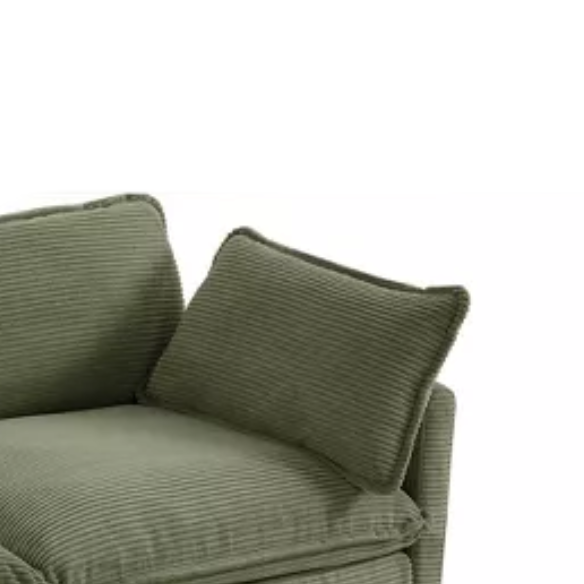 Three-Seater Olive Green Corduroy Modular Sectional Sofa with Ottoman – Plush high-pile fleece upholstery, pet-friendly design, movable ottoman, and customizable layout for modern living spaces.