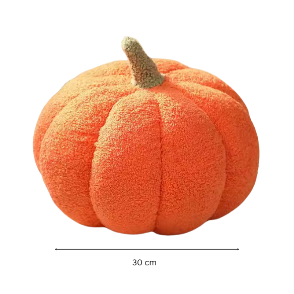 Orange plush pumpkin throw pillow – soft 3D decorative cushion for fall, Halloween, and Thanksgiving home décor