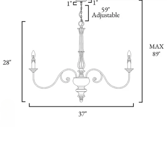 37-inch cream farmhouse chandelier with distressed wood and iron, featuring six candle-style lights in a French country design