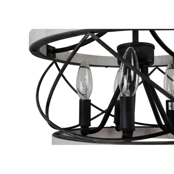 5-light rustic wood cage chandelier with weathered white birch finish, perfect for kitchen islands, dining rooms, and entryways