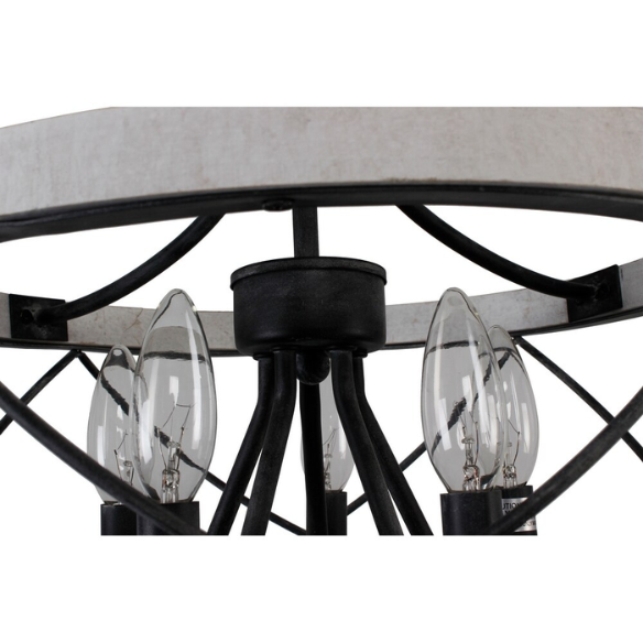 5-light rustic wood cage chandelier with weathered white birch finish, perfect for kitchen islands, dining rooms, and entryways