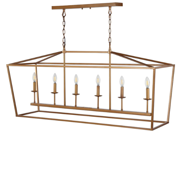 Antique gold lantern-style metal pendant light with exposed LED bulb and adjustable chain, ideal for kitchens or entryways