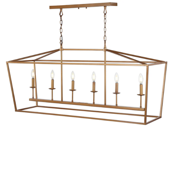 Antique gold lantern-style metal pendant light with exposed LED bulb and adjustable chain, ideal for kitchens or entryways