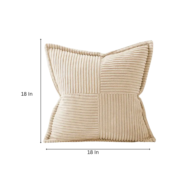 Beige corduroy pillow cover with geometric striped pattern, modern design, eco-friendly, and machine washable, 45x45 cm