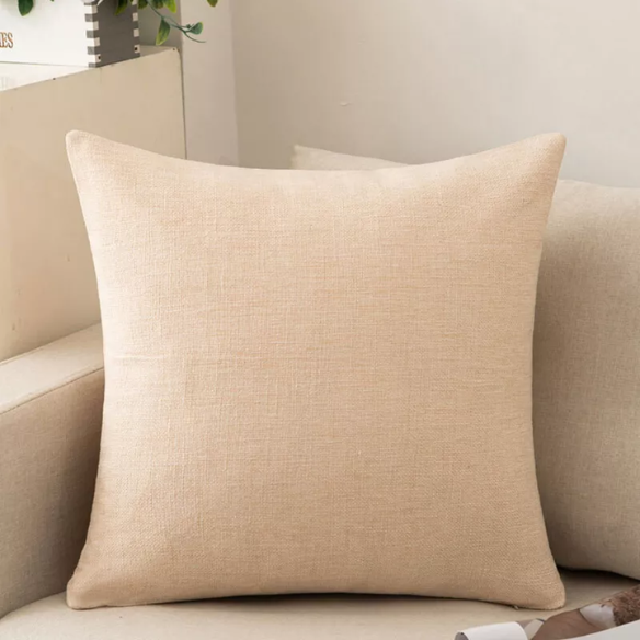 Beige Cotton Linen Throw Pillow Cover – Soft Decorative Square Cushion with Hidden Zipper for Sofa, Bed, or Living Room (4 Sizes Available)
