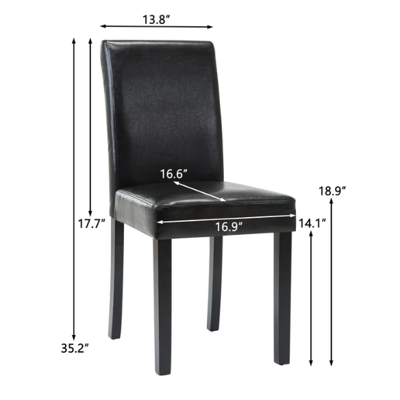Set of 2 black PU leather Parsons dining chairs with cushioned seats and solid wood legs, designed for modern dining rooms or kitchens.