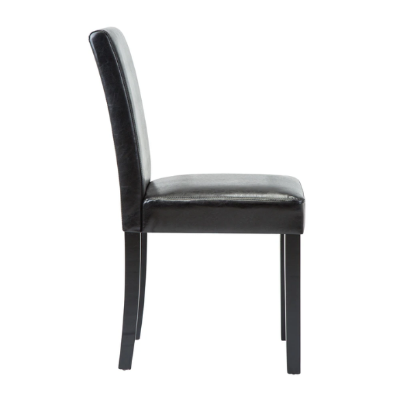 Set of 2 black PU leather Parsons dining chairs with cushioned seats and solid wood legs, designed for modern dining rooms or kitchens.