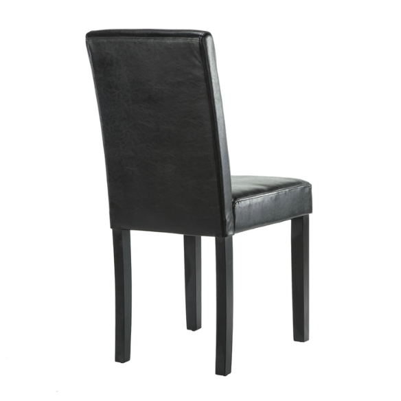 Set of 2 black PU leather Parsons dining chairs with cushioned seats and solid wood legs, designed for modern dining rooms or kitchens.