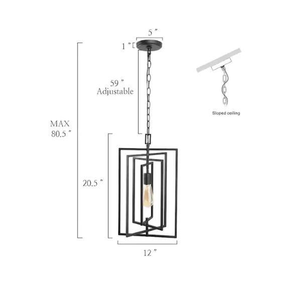 Contemporary 1-light black rectangular pendant light with adjustable hanging chain, ideal for kitchen islands or modern interiors