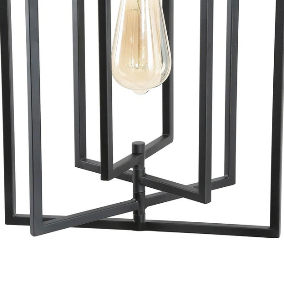 Contemporary 1-light black rectangular pendant light with adjustable hanging chain, ideal for kitchen islands or modern interiors