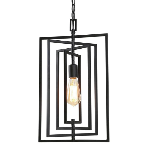 Contemporary 1-light black rectangular pendant light with adjustable hanging chain, ideal for kitchen islands or modern interiors