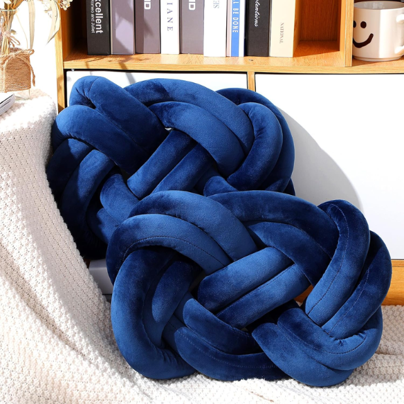 Blue Knot Throw Pillow – Plush Decorative Cushion for Sofa, Bed, Nursery or Kids Room (17.7 x 13.7 inches)