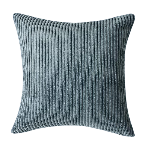 Set of 4 blue striped corduroy pillow covers with gradient design, invisible zippers, and soft texture – decorative 18x18 square cushion covers for boho, farmhouse, or modern home decor.