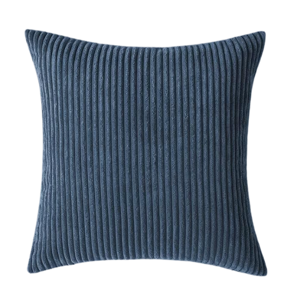 Set of 4 blue striped corduroy pillow covers with gradient design, invisible zippers, and soft texture – decorative 18x18 square cushion covers for boho, farmhouse, or modern home decor.