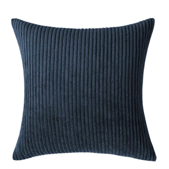 Set of 4 blue striped corduroy pillow covers with gradient design, invisible zippers, and soft texture – decorative 18x18 square cushion covers for boho, farmhouse, or modern home decor.