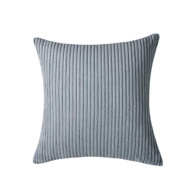 Set of 4 blue striped corduroy pillow covers with gradient design, invisible zippers, and soft texture – decorative 18x18 square cushion covers for boho, farmhouse, or modern home decor.
