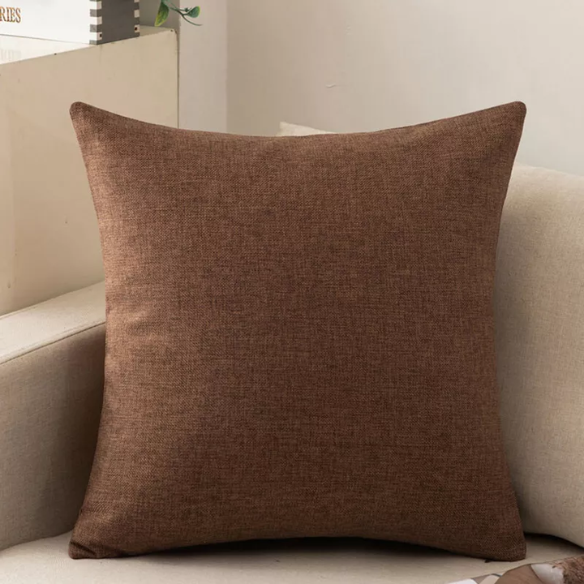 Brown Cotton Linen Throw Pillow Cover – Decorative Square Cushion Case with Hidden Zipper for Sofa, Bed, or Living Room (Available in 4 Sizes)