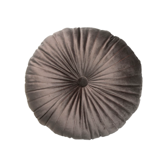 Brown Velvet Round Throw Pillow with Button Detail - Soft Plush Cushion for Sofa or Home Décor (13.78” x 13.78”)