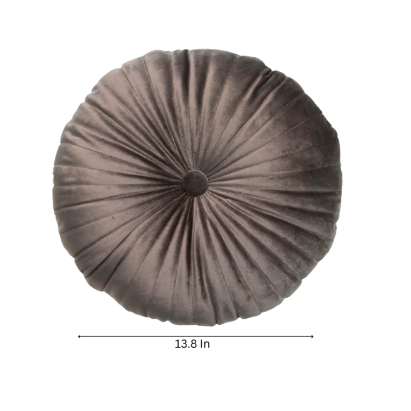 Brown Velvet Round Throw Pillow with Button Detail - Soft Plush Cushion for Sofa or Home Décor (13.78” x 13.78”)