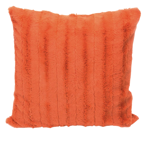 Set of two burnt orange faux fur throw pillows, 18x18 inches, square plush decorative cushions with microfiber fill—perfect for adding warmth and color to sofas, beds, and cozy spaces